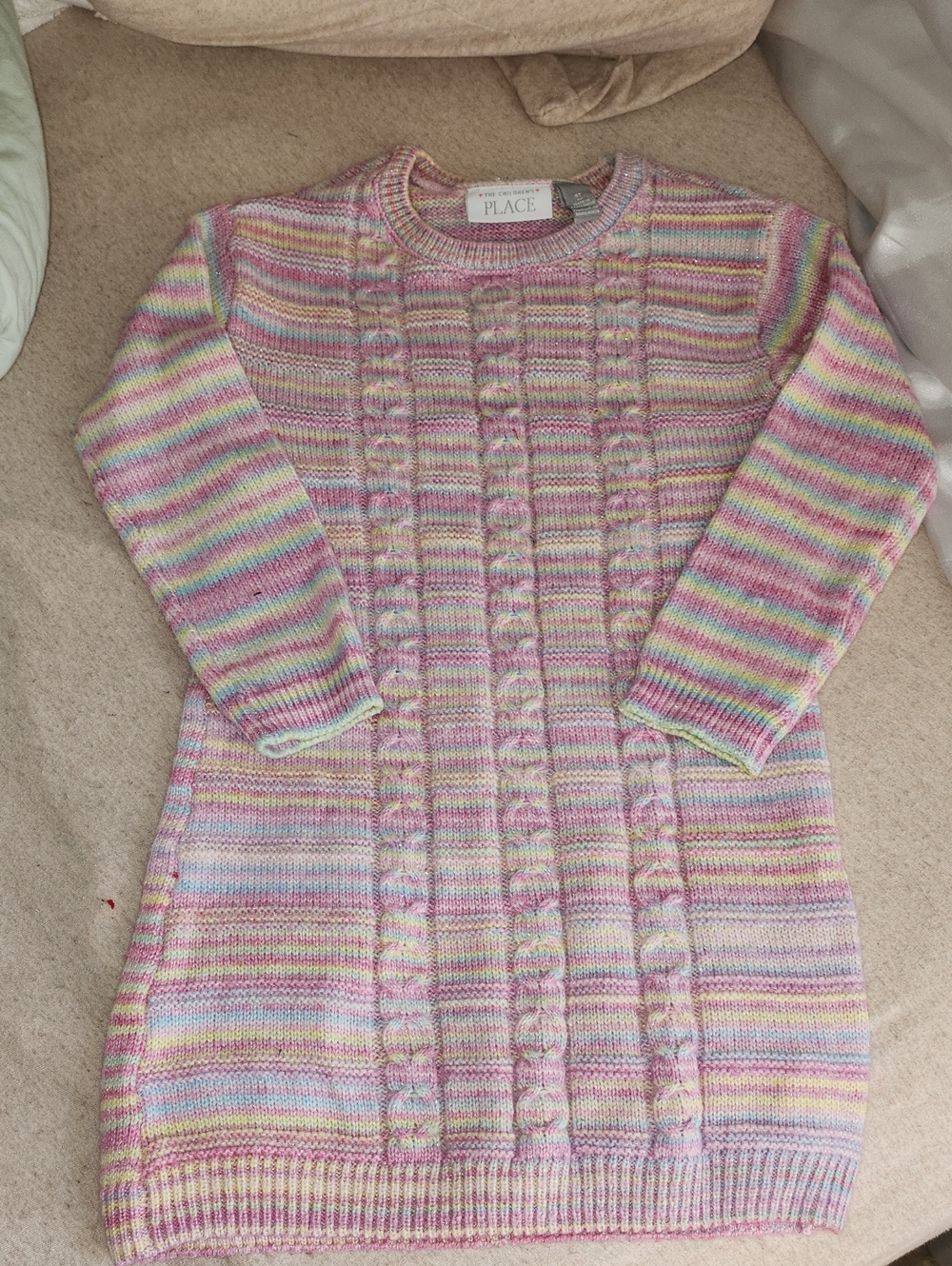 4T The Children's Place Pastel Multicolor Cable-Knit Sweater Dress - Pink Blend